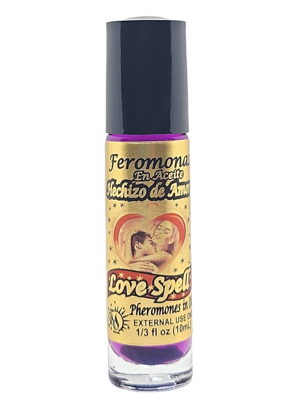 Love Spell Pheromone Roll-On 10ml bottle with herbal charms