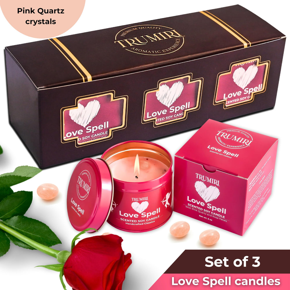 Close-up of rose petals in Love Spell candle