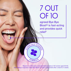 Bye Bye Bloat label close-up highlighting organic, non-GMO ingredients.