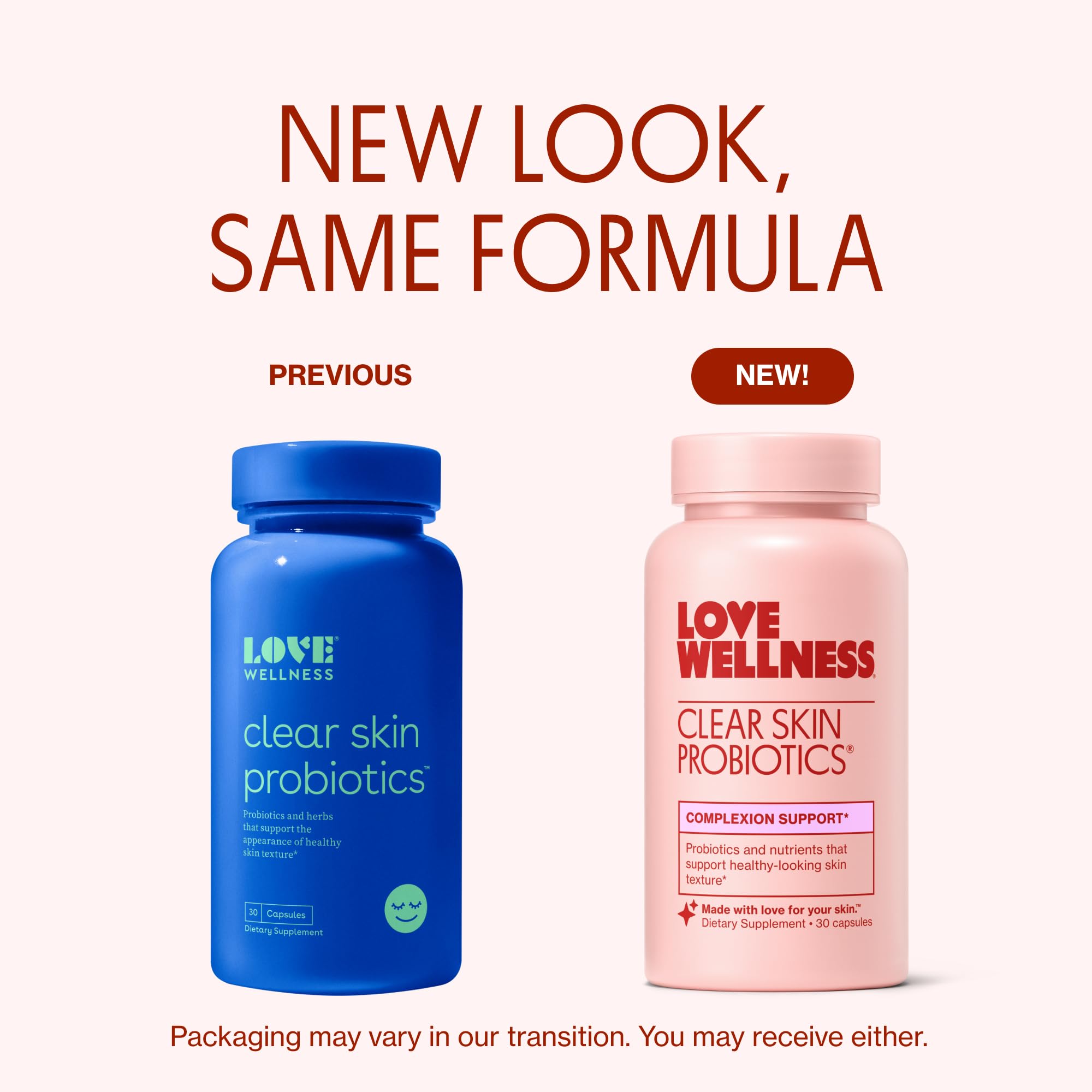 Clear Skin Probiotic capsules arranged in a circle