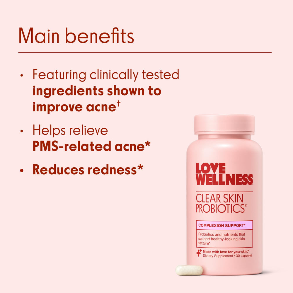 Love Wellness Clear Skin Probiotic packaging with box