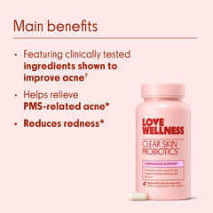 Love Wellness Clear Skin Probiotic packaging with box