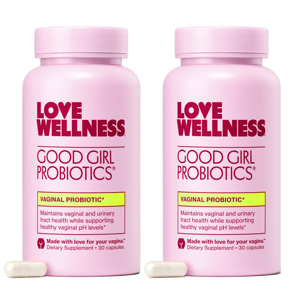 Love Wellness Good Girl Probiotics bottle front supports vaginal health and balance.