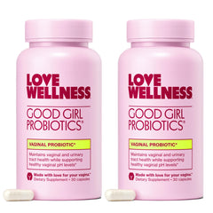 Love Wellness Good Girl Probiotics bottle front supports vaginal health and balance.