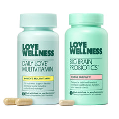 Mind and Body Duo hero image featuring Daily Love Multivitamin and Big Brain Probiotics