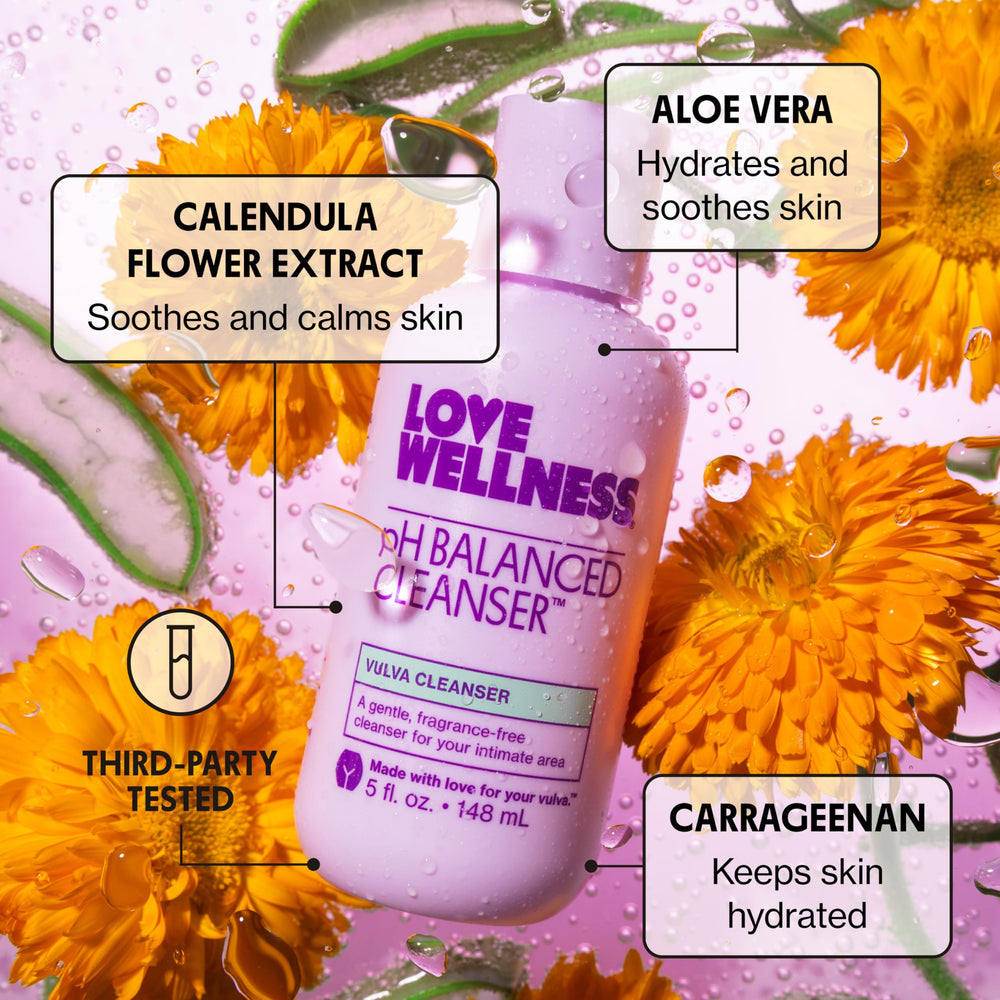 Love Wellness pH Balancing Cleanser foam lather showing gentle cleansing for sensitive skin