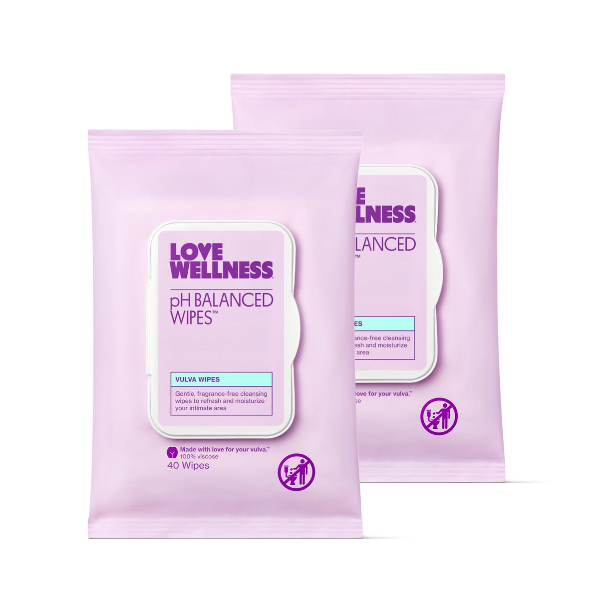 Love Wellness pH Balancing Wipes fragrance-free Aloe for gentle cleansing on sensitive skin.