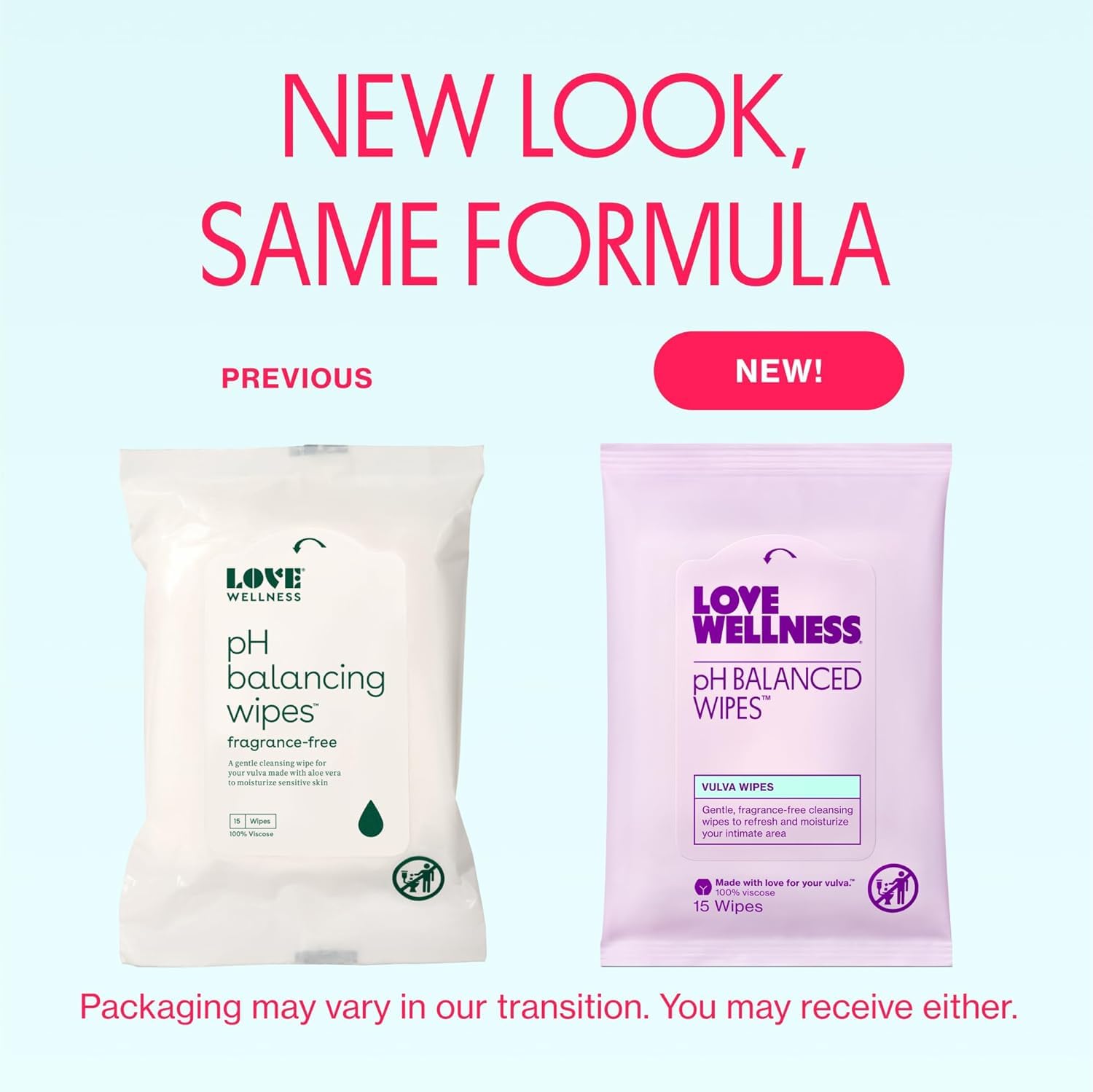 Love Wellness pH Balancing Wipes individual wipe close-up for gentle fragrance-free care.