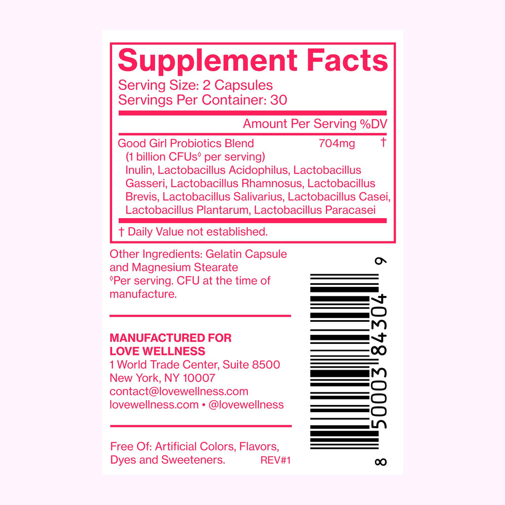 Product label showing 8 probiotic strains