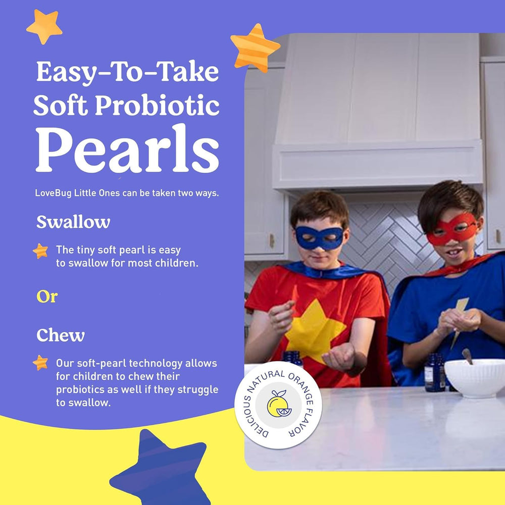 Allergen-free, vegan, sugar-free LoveBug Kids Probiotics packaging