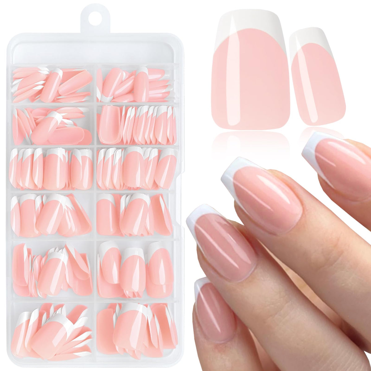 LoveOurHome 240pc press-on nails with white French tip for quick elegant manicures