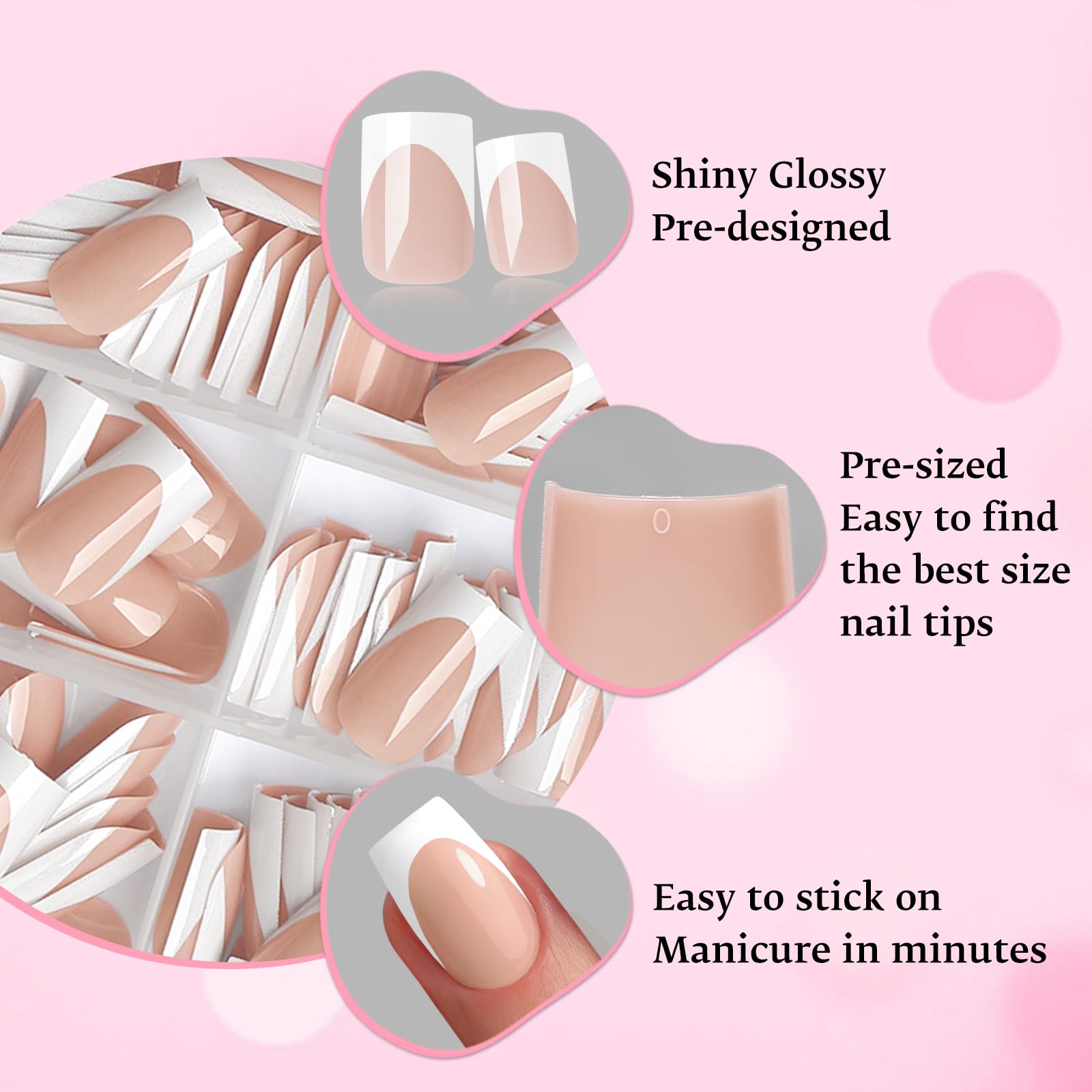 LoveOurHome French tip nails remove easily, helping protect natural nails.