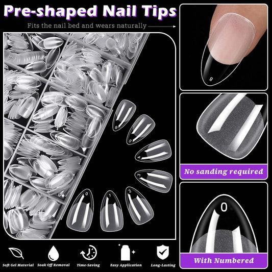 LoveOurHome almond shape full-cover gel tips for quick salon-like manicures.