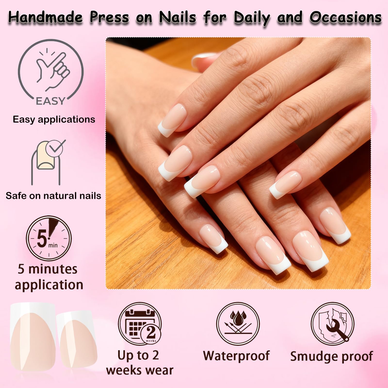 LoveOurHome pale nude nails close-up shows clean square tip design.