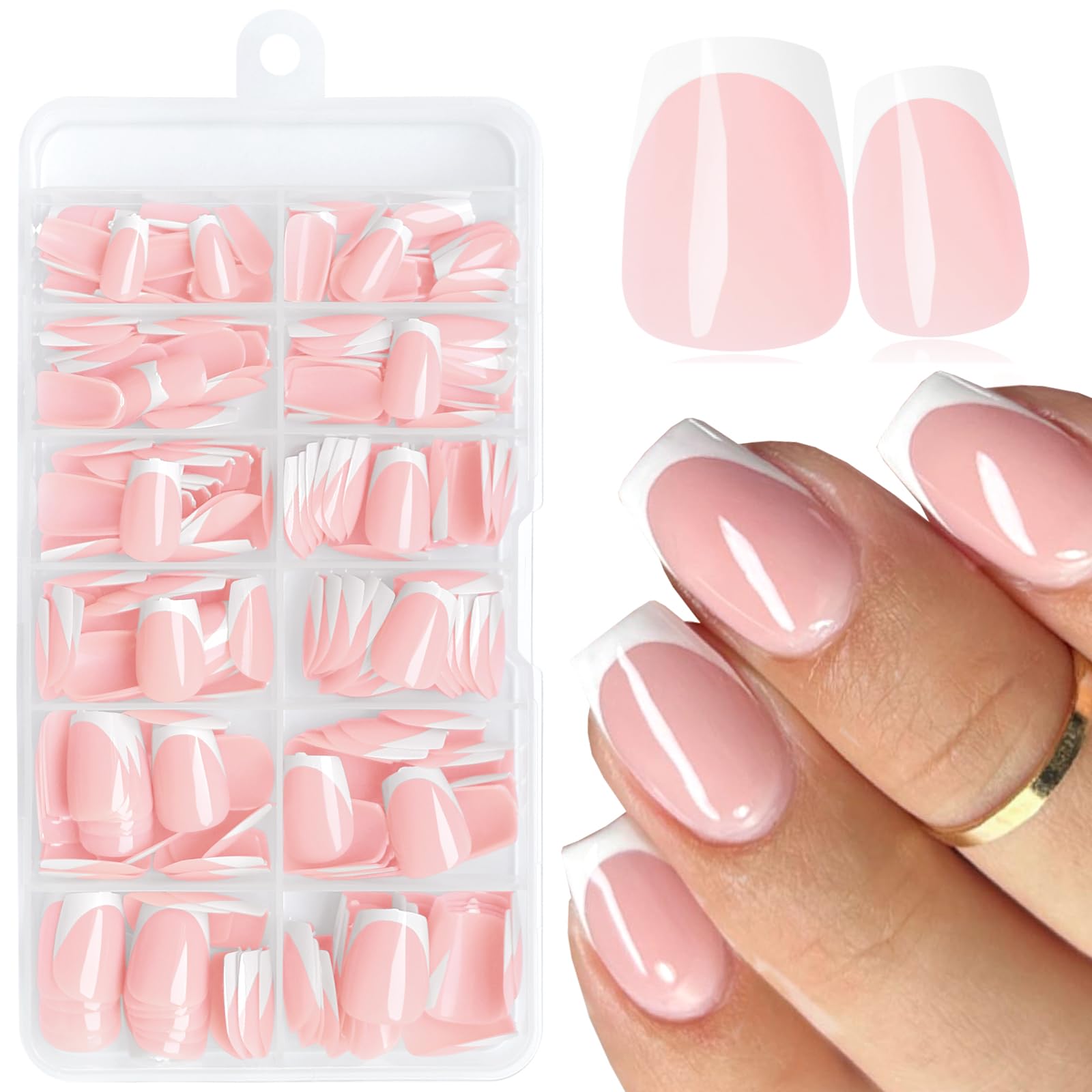 LoveOurHome coffin press on nails with white French tips for a quick elegant manicure.