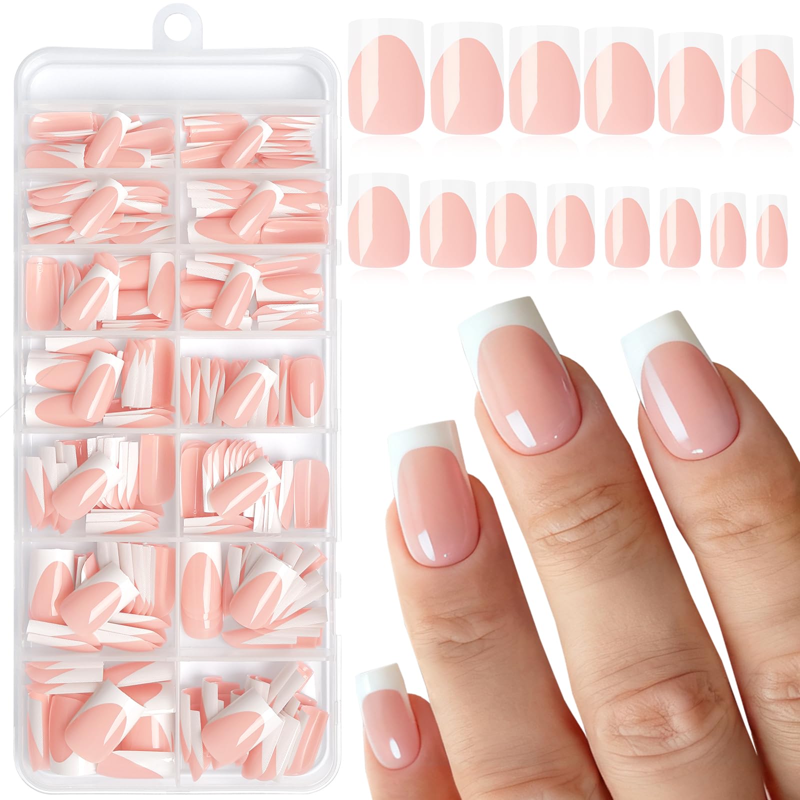 LoveOurHome French Tips Nails Medium Square with white tips for a classic, elegant manicure.
