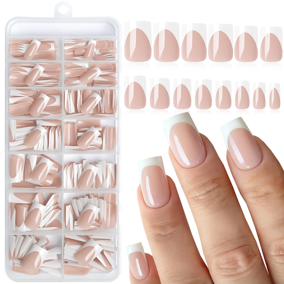LoveOurHome French tips nails medium square with white tips for elegant everyday wear.