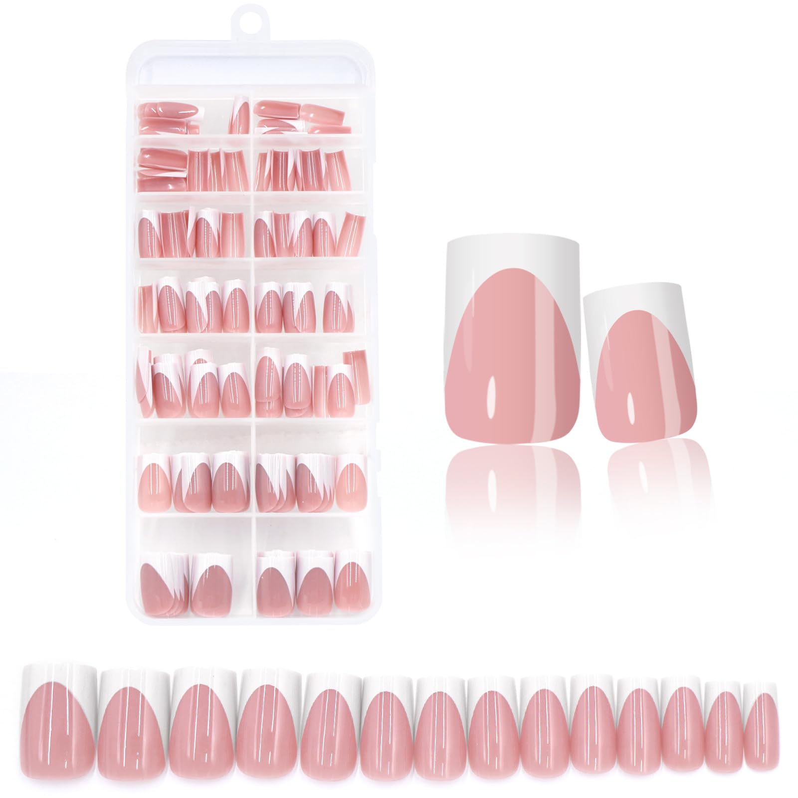 LoveOurHome white French tip press-on nails with nude base for elegant everyday wear