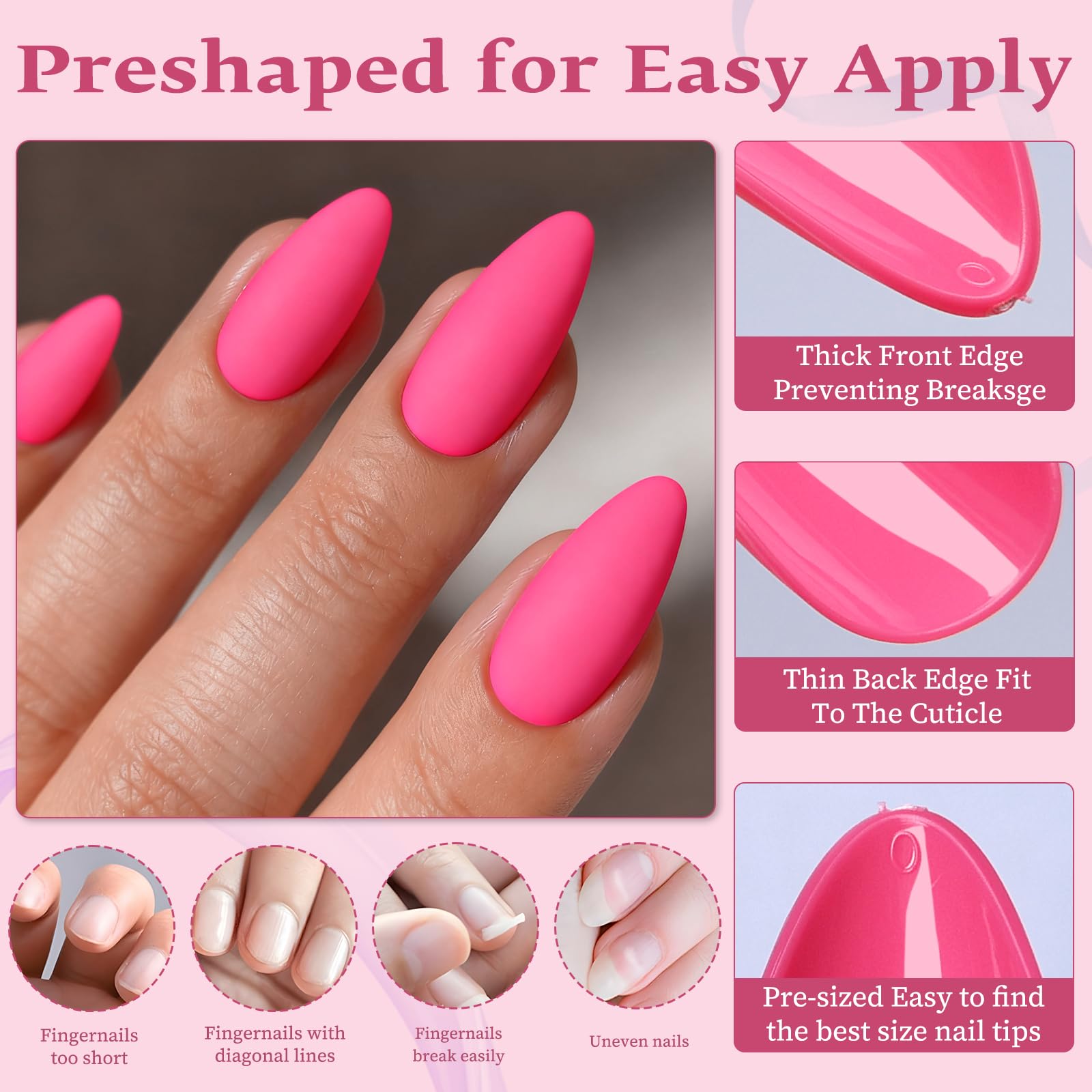 LoveOurHome matte hot pink almond nails kit for durable, salon‑like results.