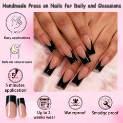 LoveOurHome nude base with black tip press-ons for a modern look.