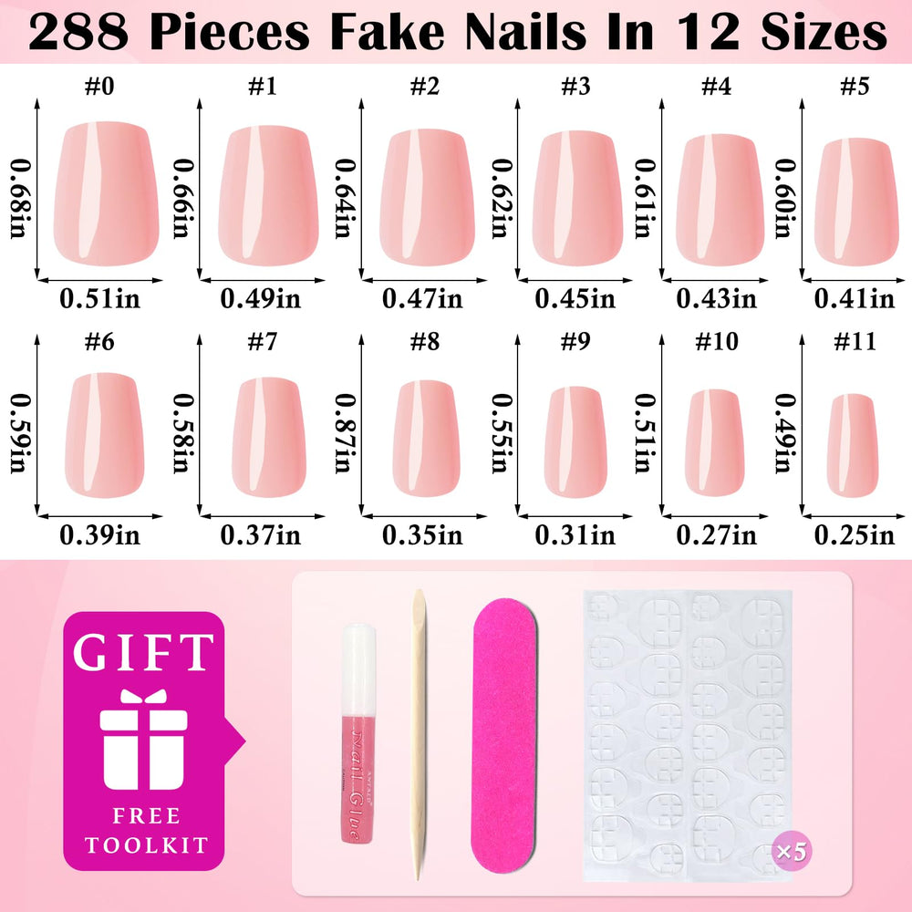 LoveOurHome nude coffin press-on nails tabs – organized set for mess-free application.