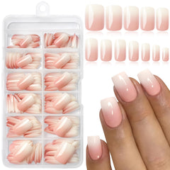 LoveOurHome ombre square nails with glue and tabs for a fast, salon-like manicure