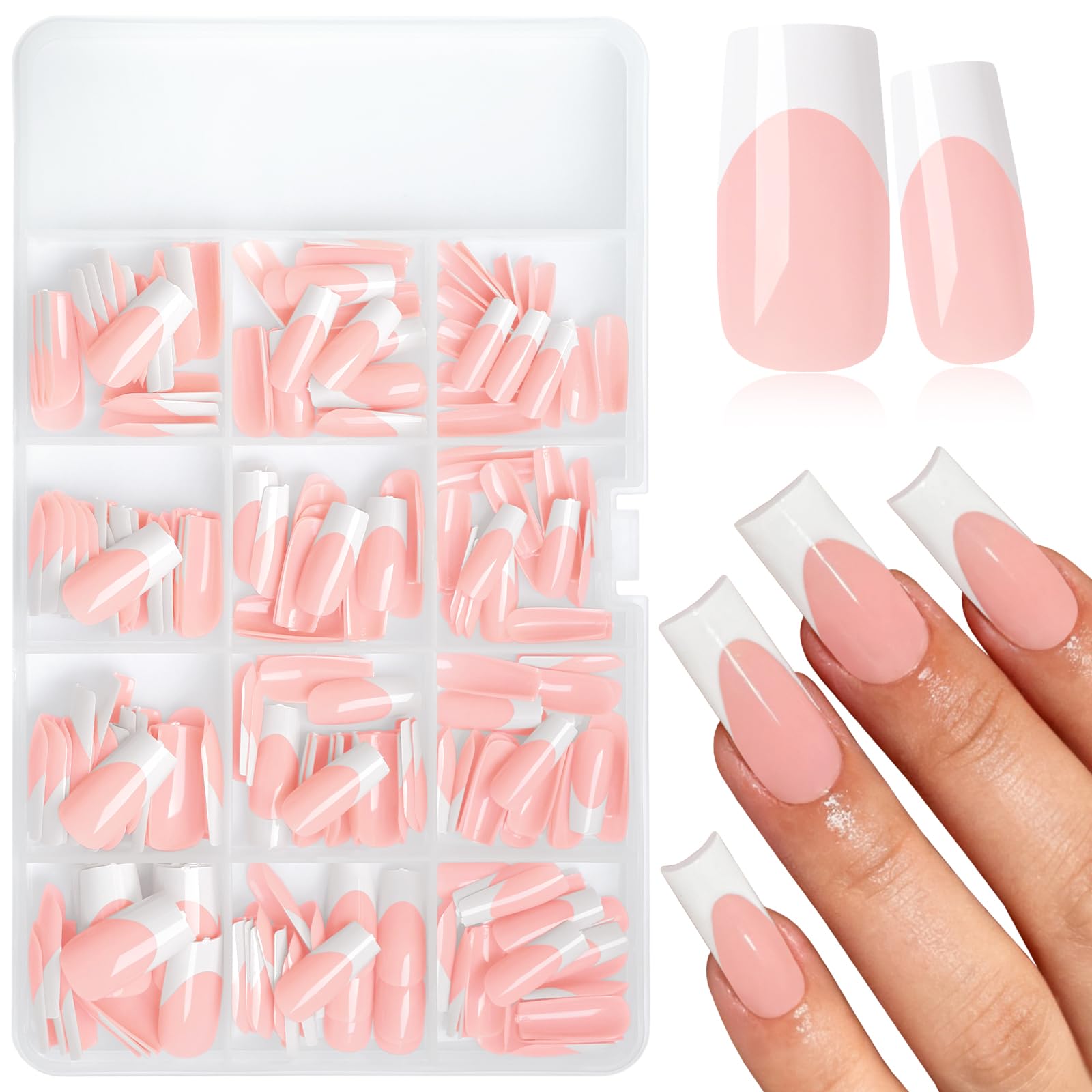 LoveOurHome white French-tip square press-on nails for an elegant, ready-to-wear look.