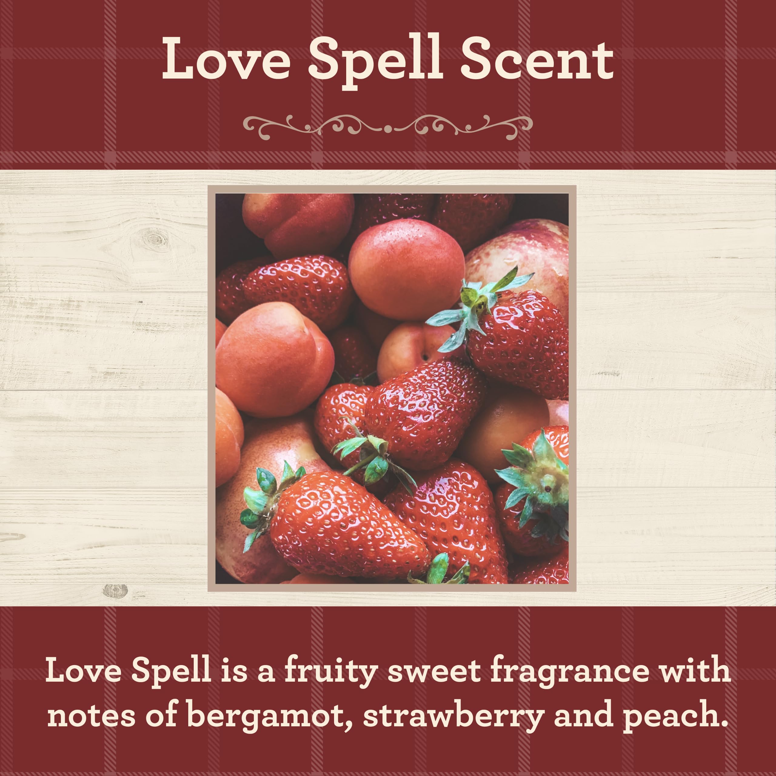 Close-up of Lovespell fragrance oil bottle label