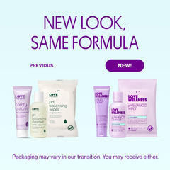 Love Wellness pH Balancing Wipes pack providing refreshing fragrance-free care on the go
