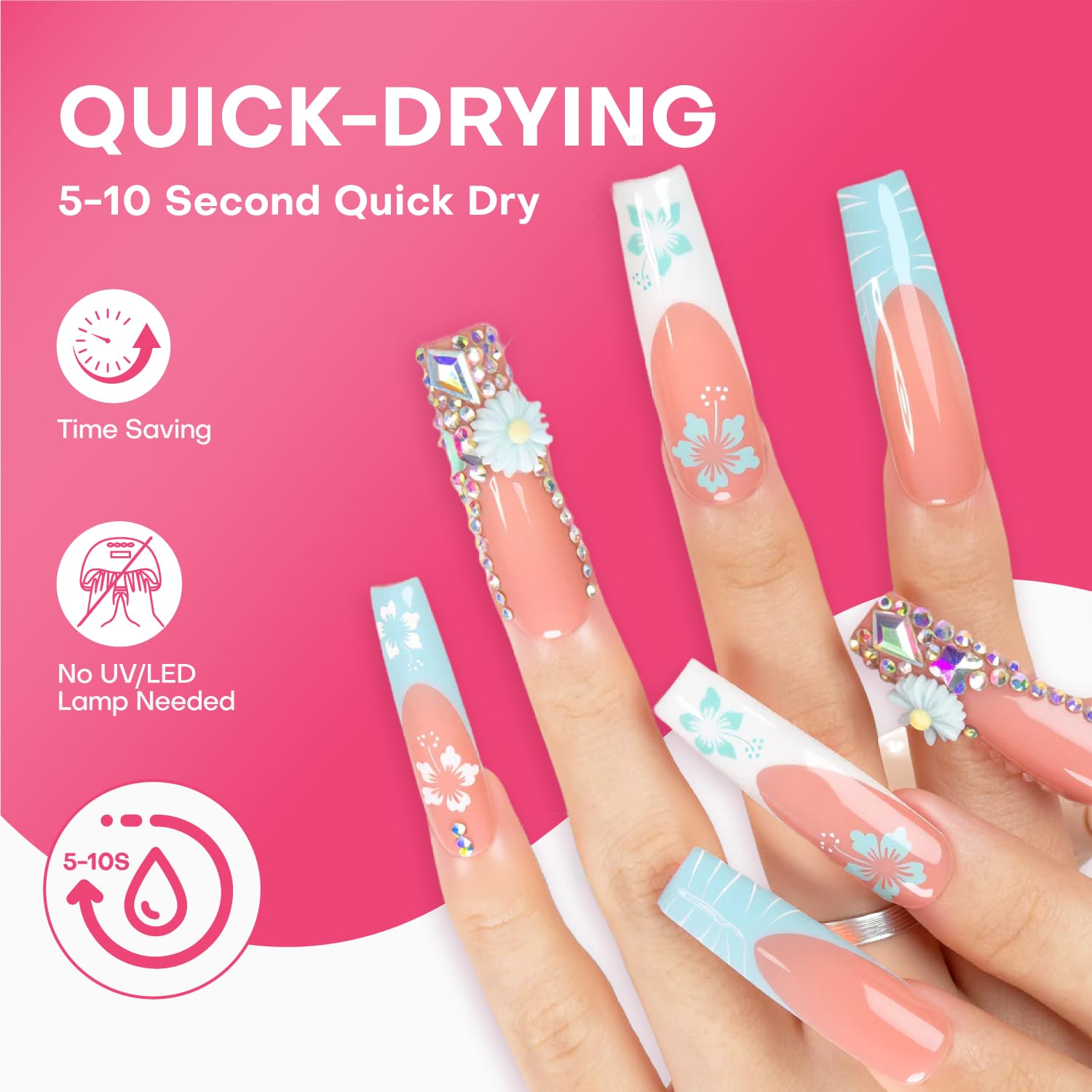 Lovful extra-strong nail adhesive provides long-lasting hold for nail tips.