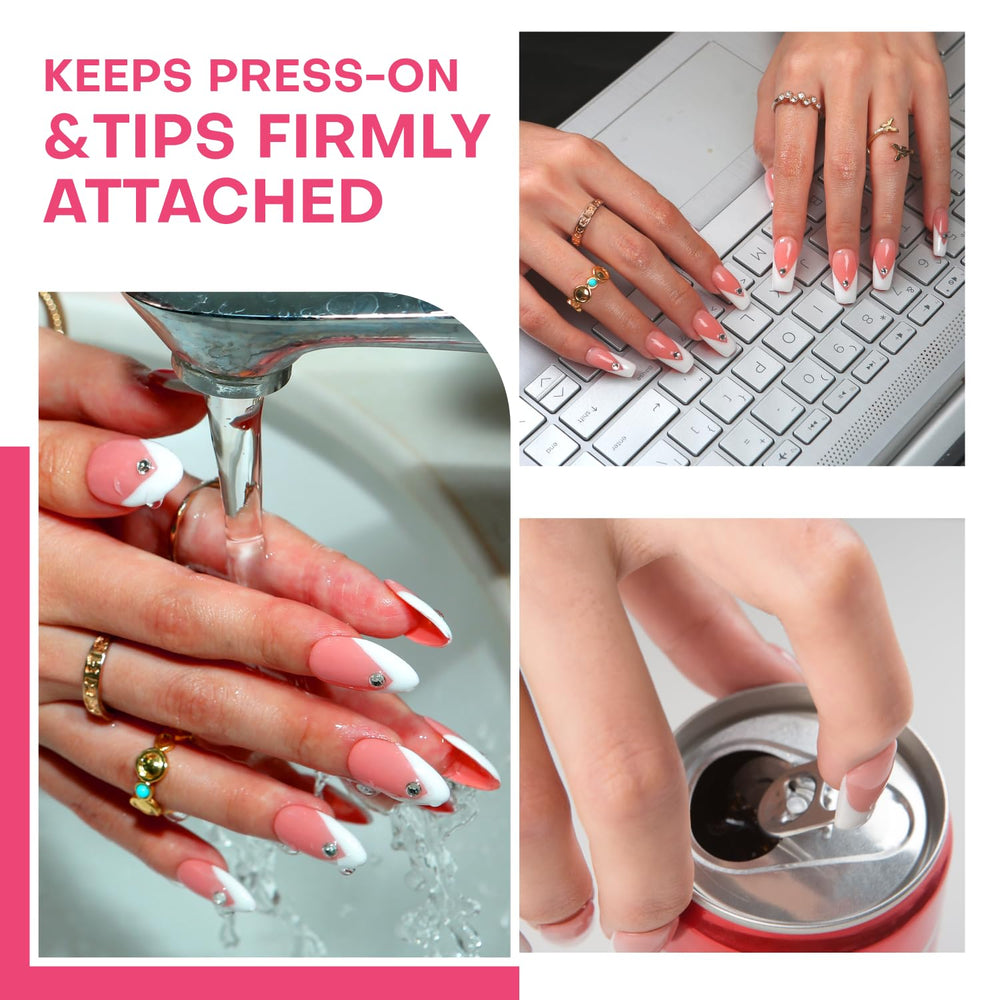 Lovful compatible with press-ons, acrylics, and nail art for reliable adhesion.
