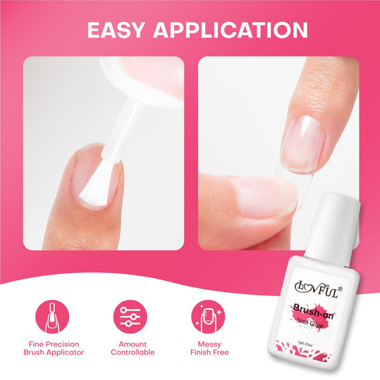 Lovful quick-dry brush-on nail glue dries in 5–10 seconds for fast manicures.