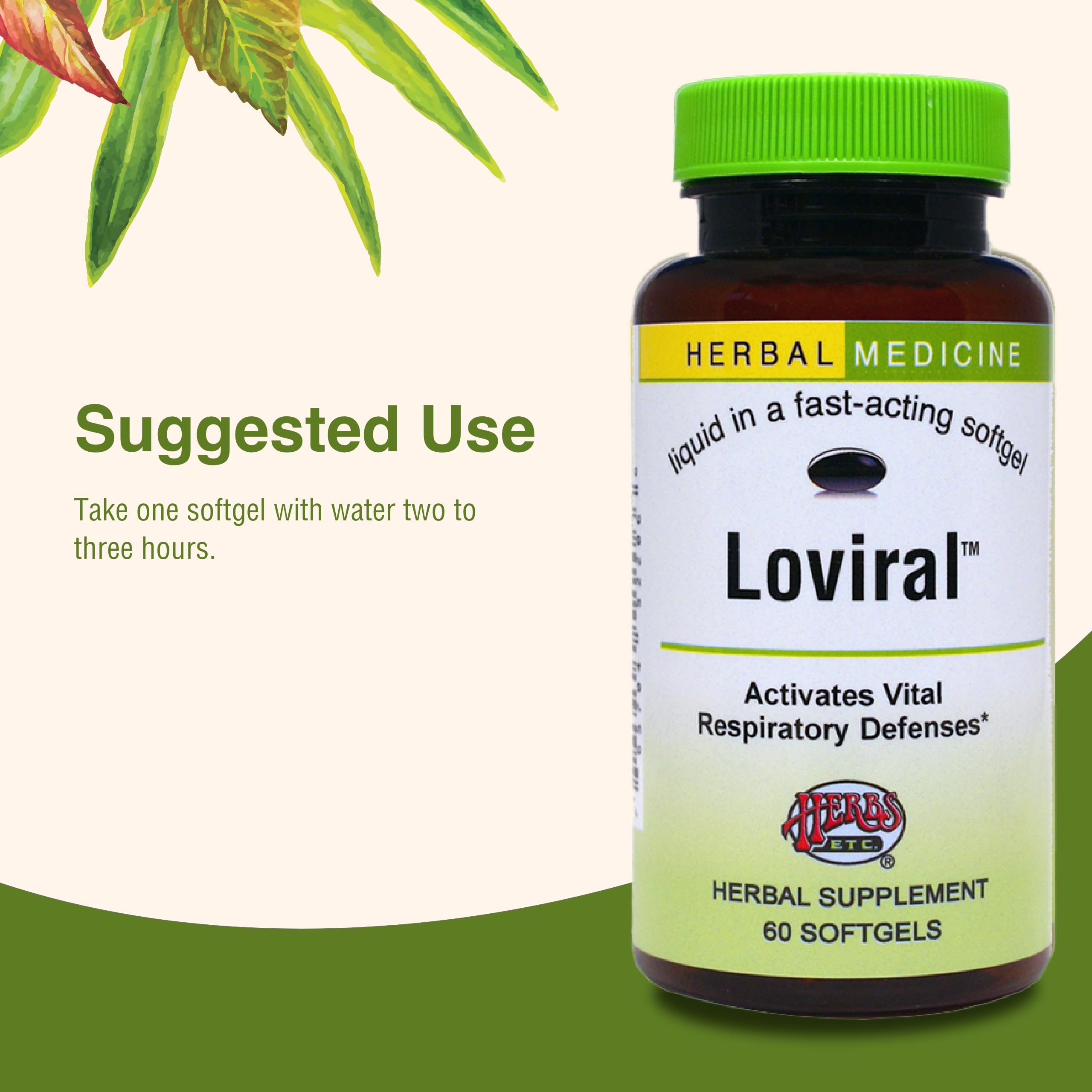 Herbs, Etc. Loviral product branding with natural aesthetic