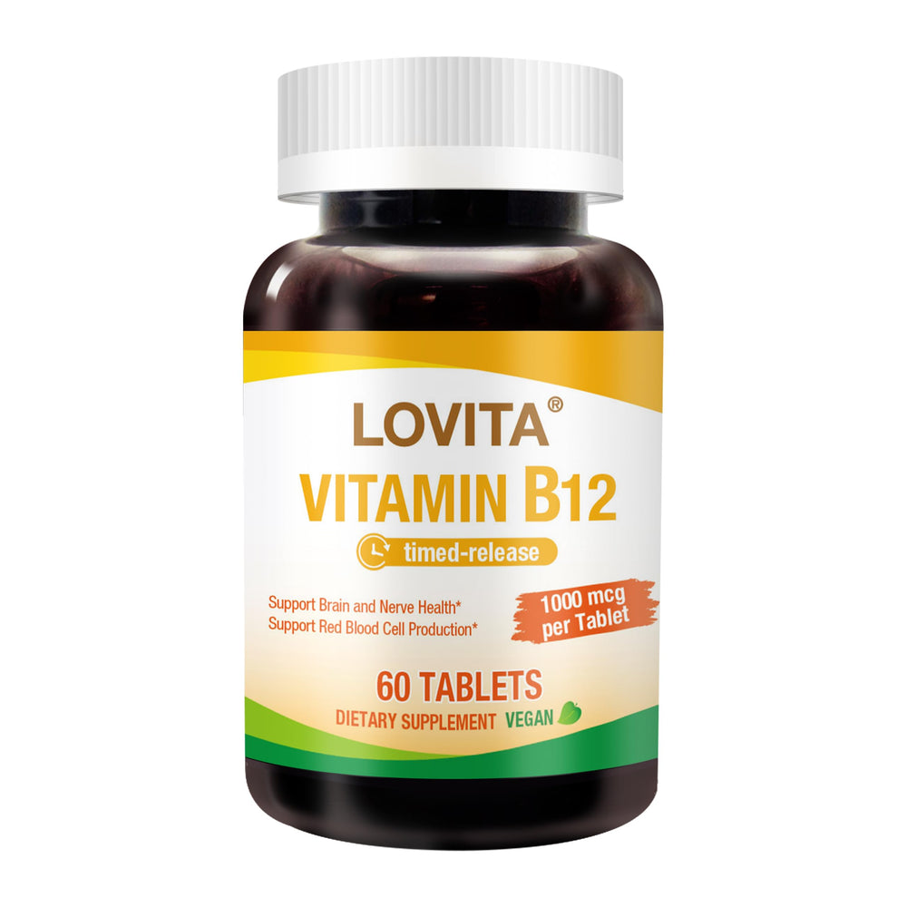 Lovita B12 1000 mcg timed-release 60 vegan tablets package