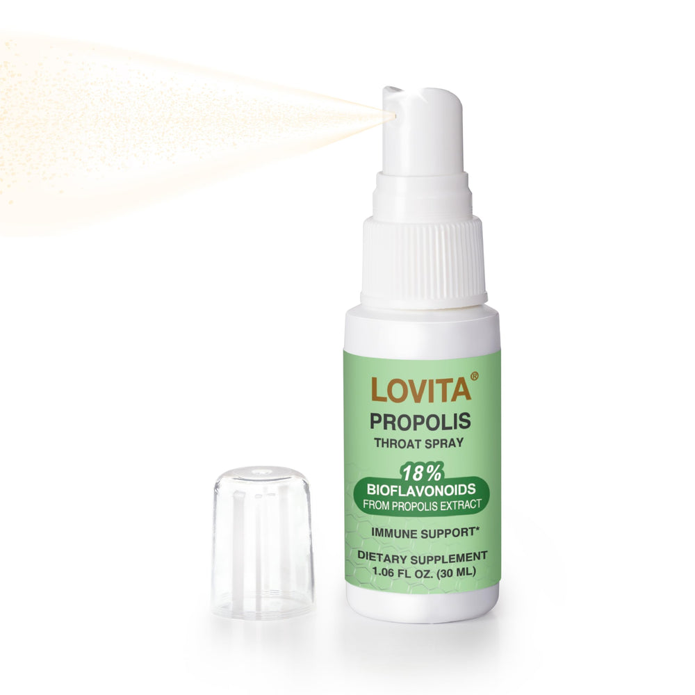 LOVITA Bee Propolis Throat Spray bottle with 250 mg label