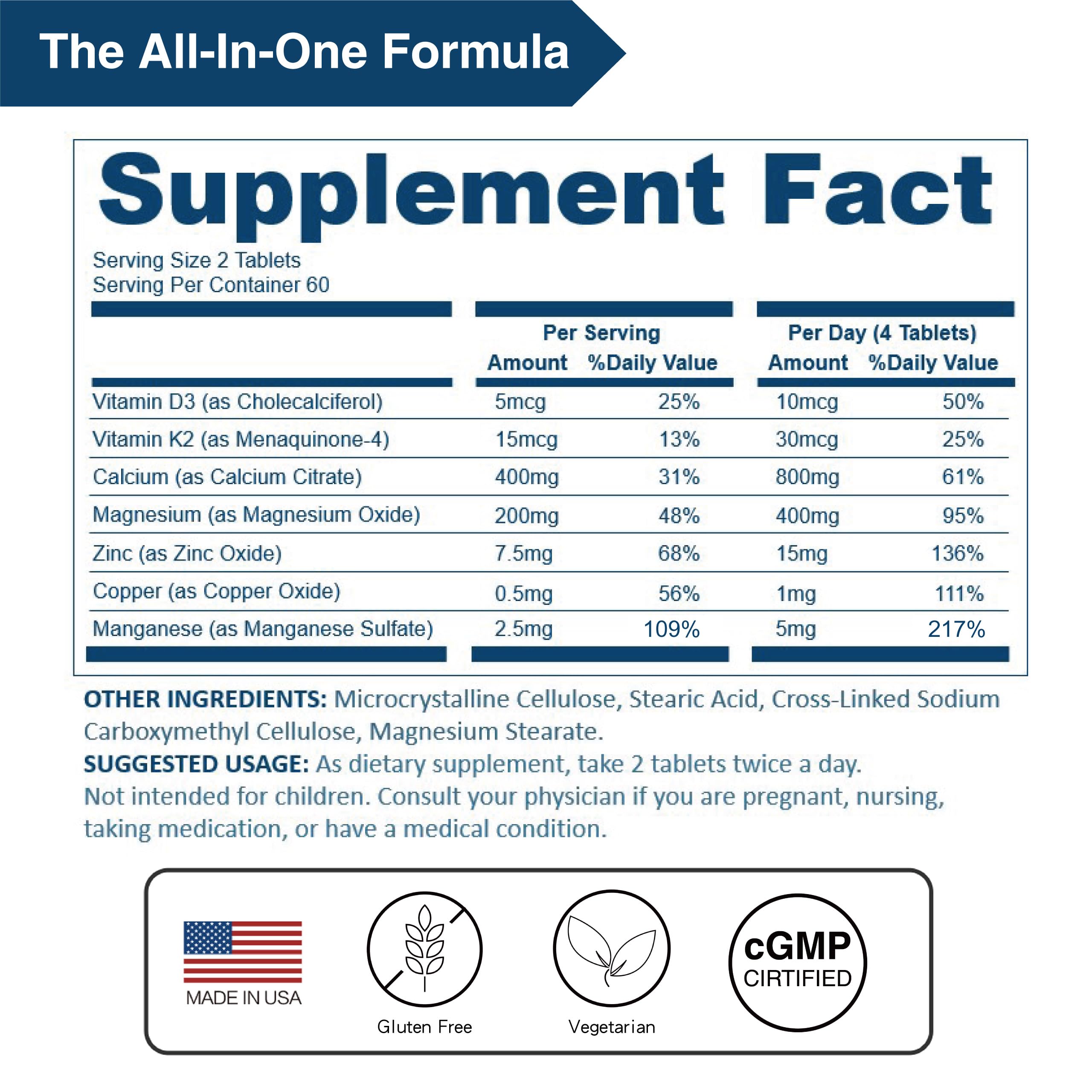 Supplement facts panel detail for LOVITA Calcium Citrate