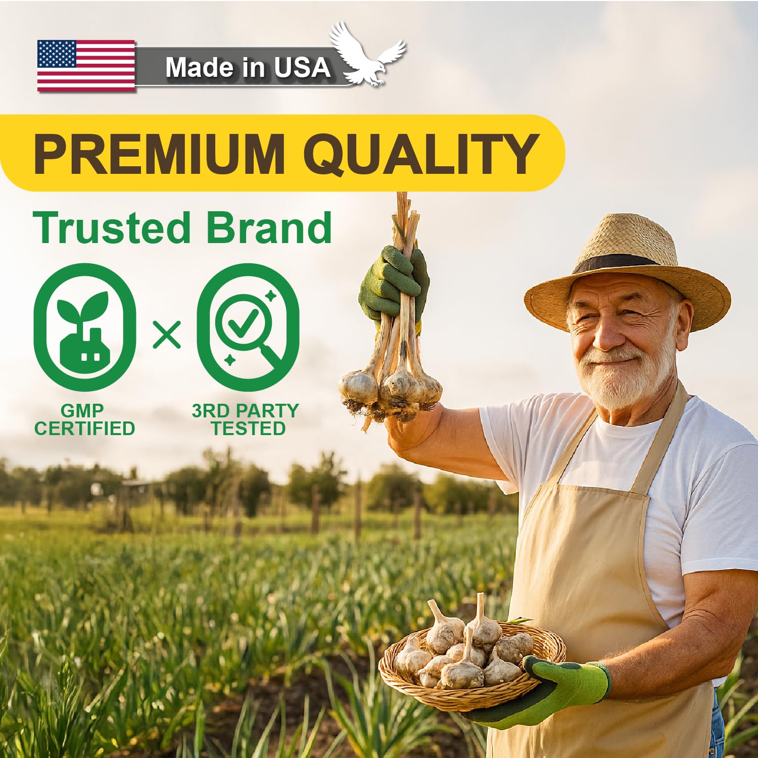 Lifestyle image with bottle and garlic cloves