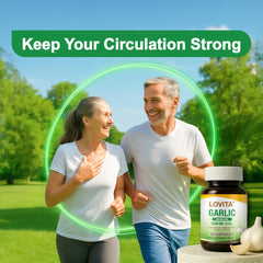 Infographic-style image of garlic extract delivering 5000 mg fresh garlic equivalent