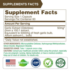 Non-GMO, gluten-free vegan garlic capsules labeling