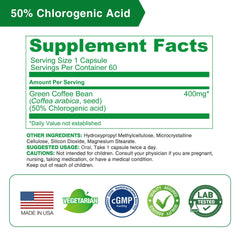 Back label of Lovita Green Coffee Bean Extract bottle
