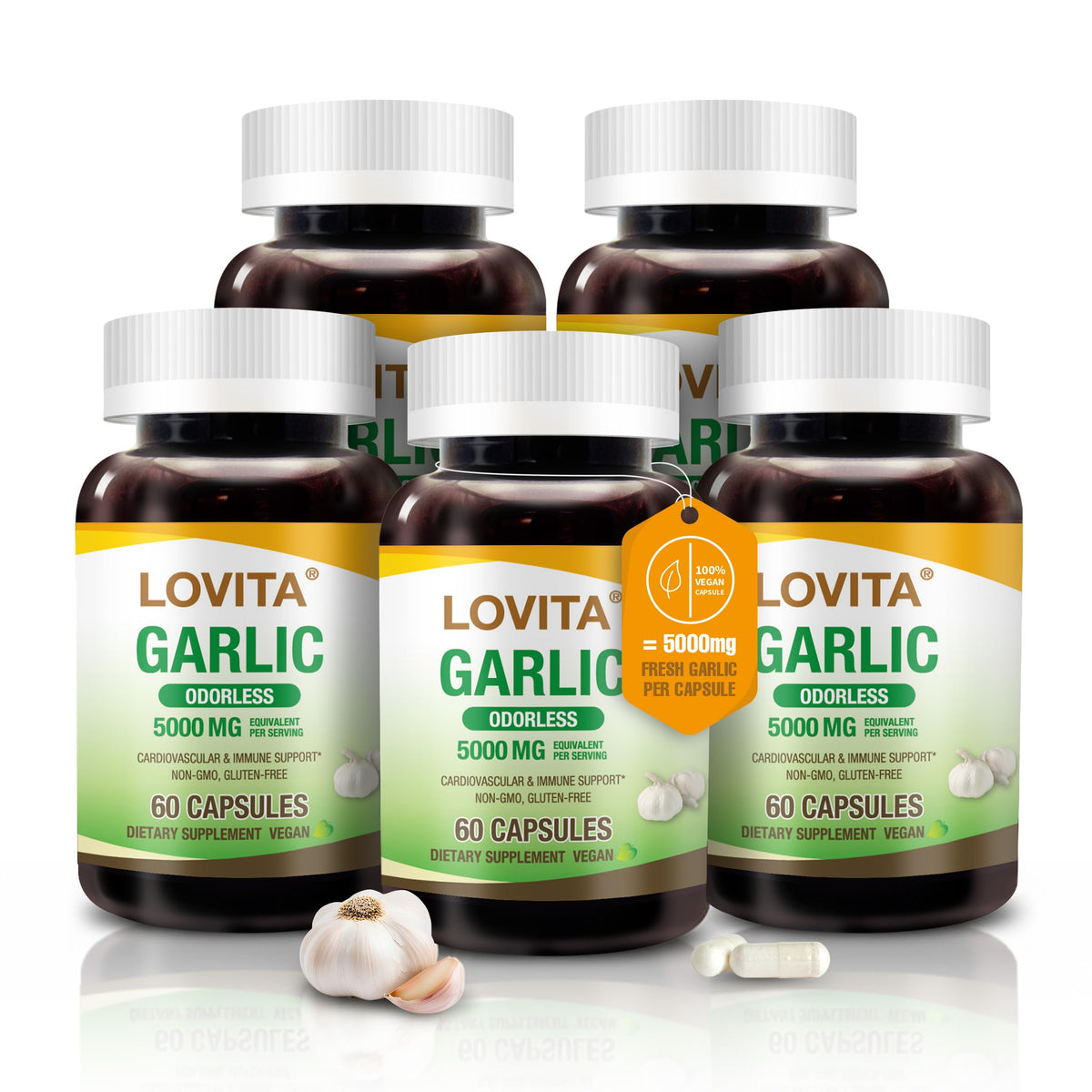 LOVITA Odorless Garlic Capsules bottle on white background