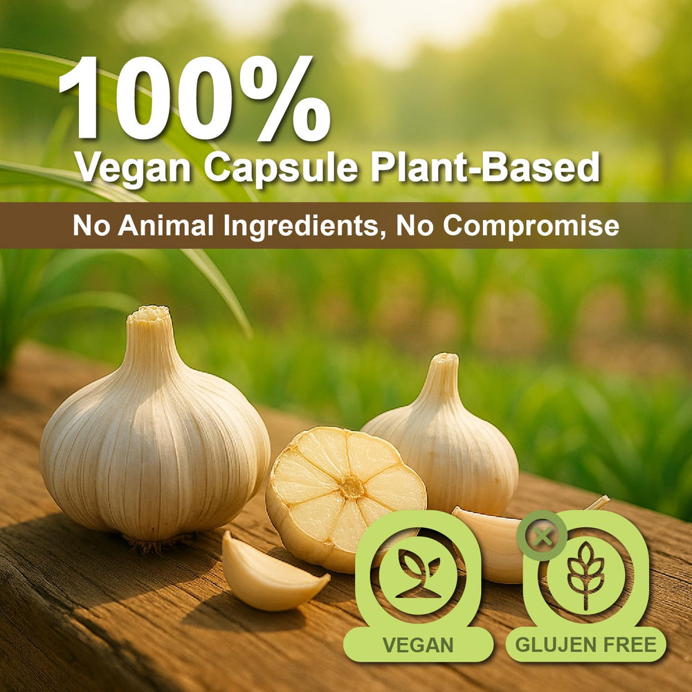 Lifestyle image of a person taking a garlic supplement