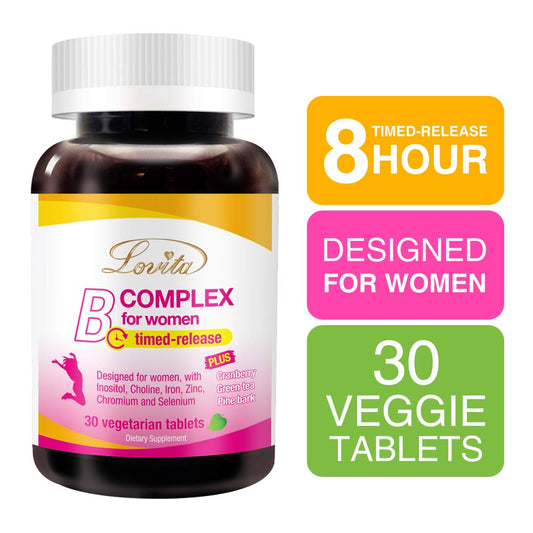 Lovita B Complex tablets on white background