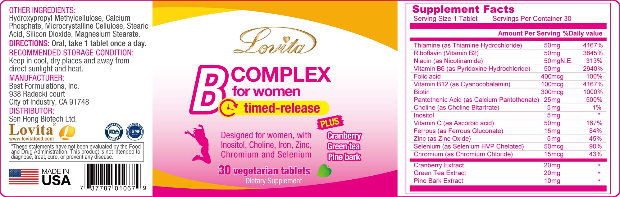 Key ingredients of Lovita B Complex: iron, cranberry, pine bark, green tea