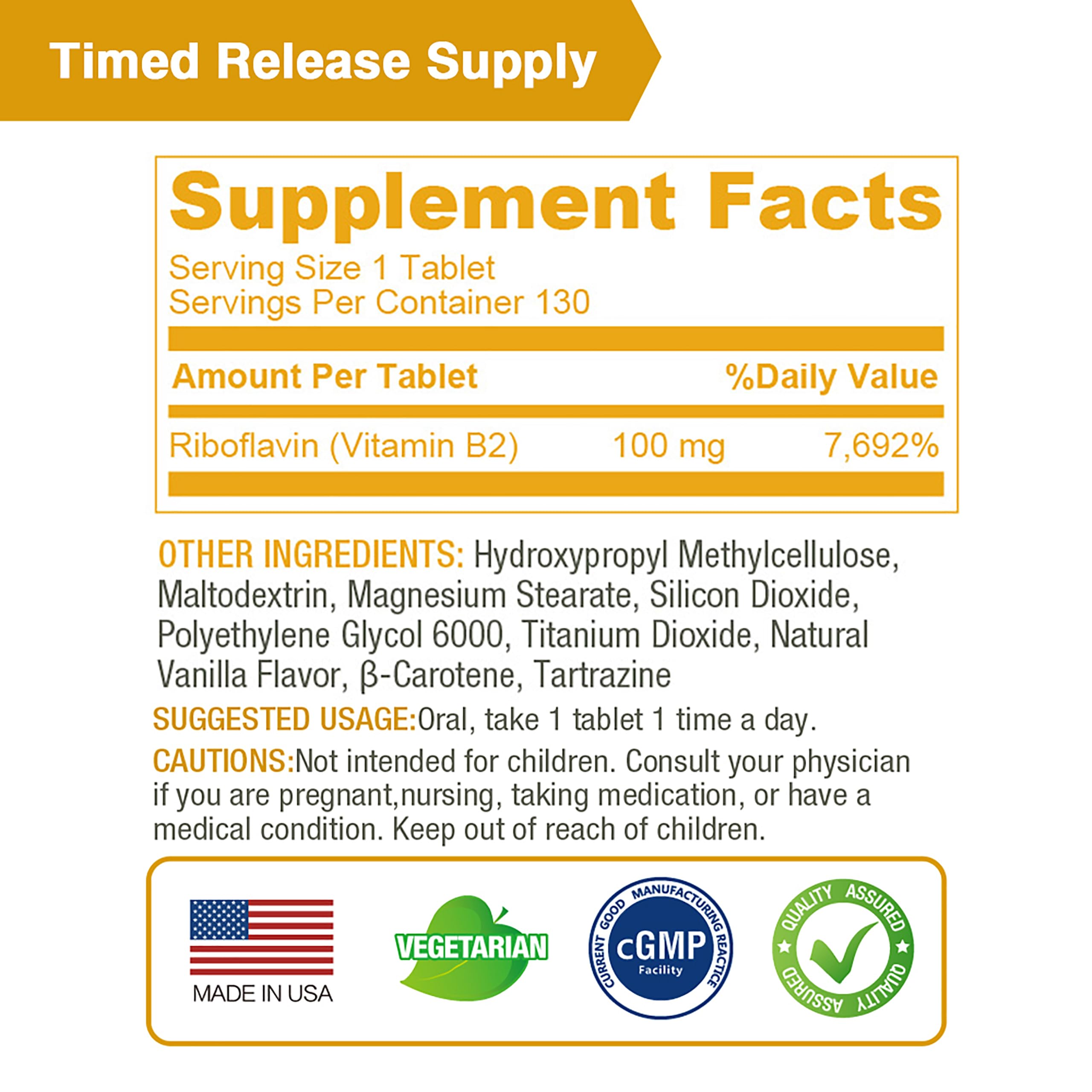 Made in USA label on Lovita Vitamin B2 bottle