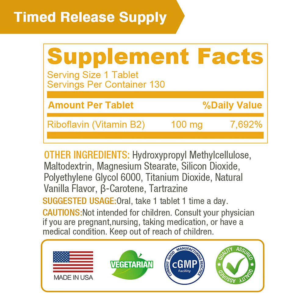 Made in USA label on Lovita Vitamin B2 bottle