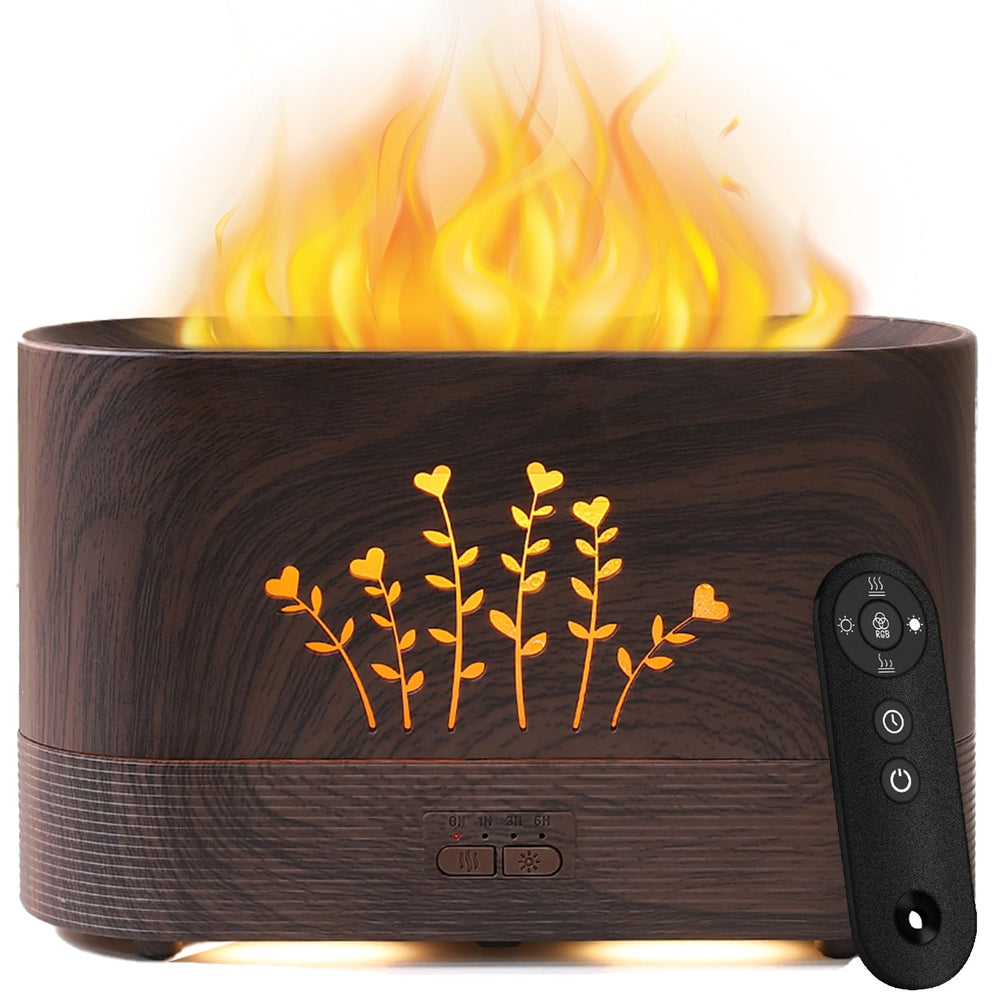 LOVME Flame Humidifier front view with flame glow for calming ambiance and aroma diffusion