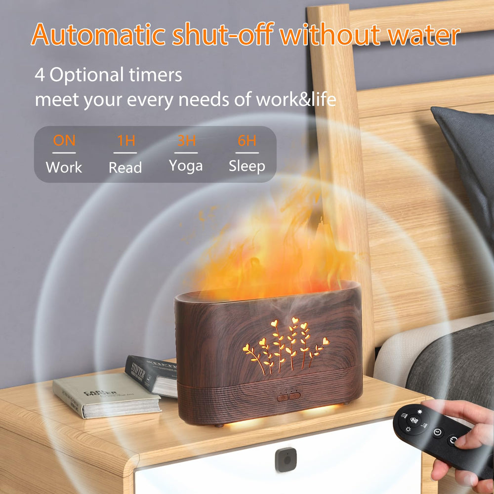LOVME Flame Humidifier timer modes and mist settings for customized ambience