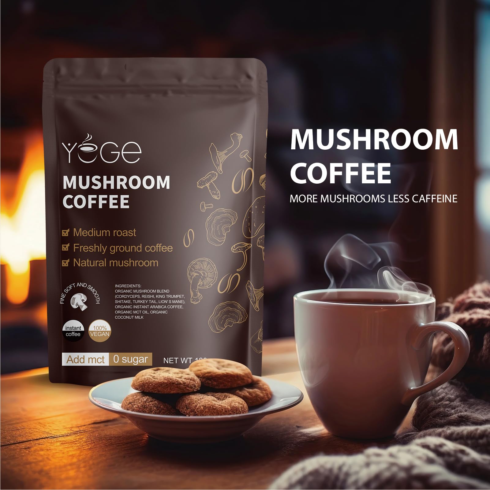 Low-caffeine mushroom coffee for balanced energy and mental clarity.