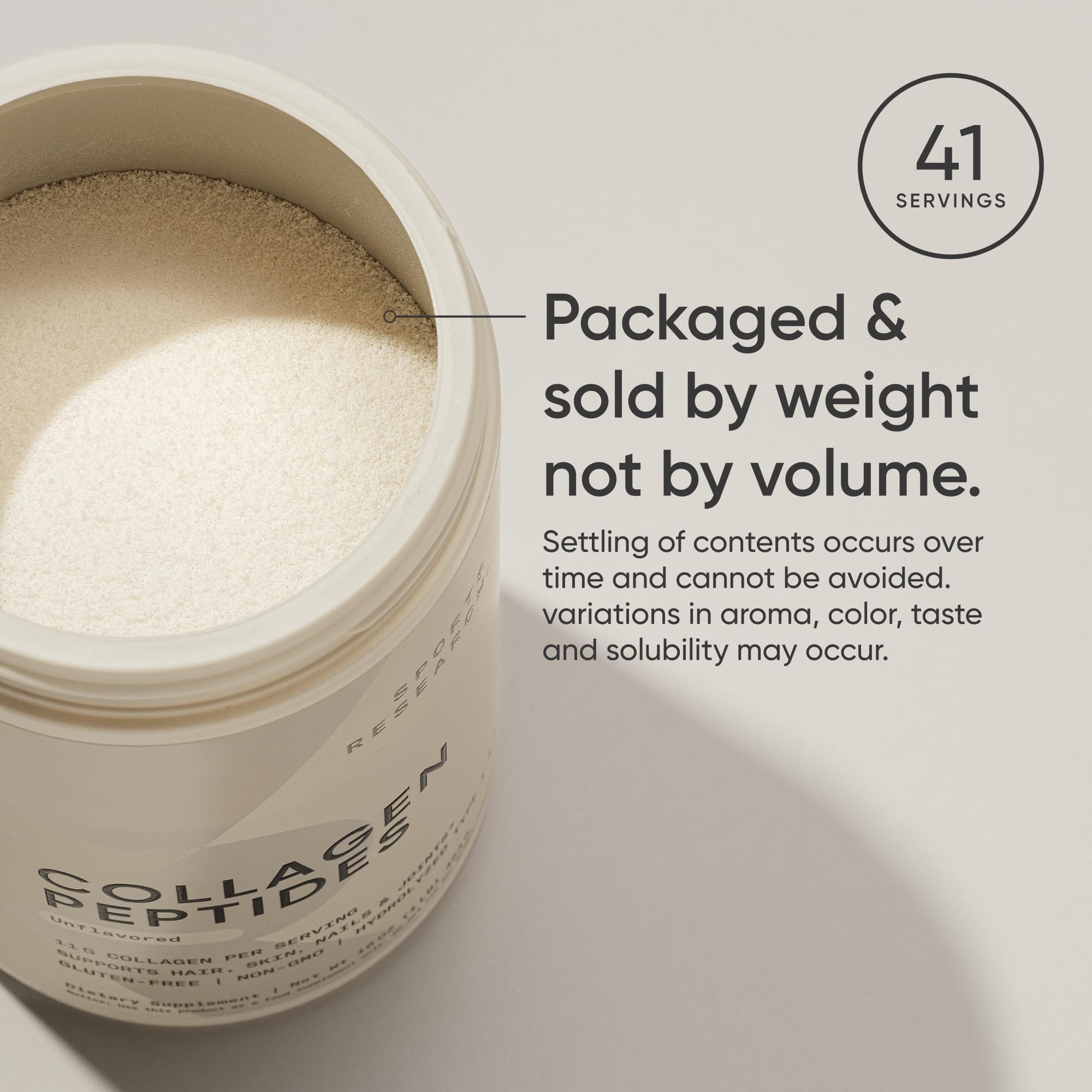 Nutrition label showing 11g collagen per scoop and 40 calories per serving